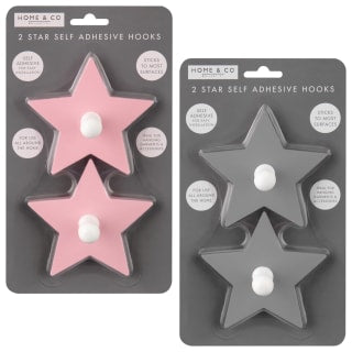 B&M Star Shaped Self Adhesive Hooks 2pk - Blush