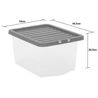 B&M Clear Storage Box With Lid 30L - Grey