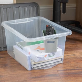 B&M Clear Storage Box With Lid 30L - Grey