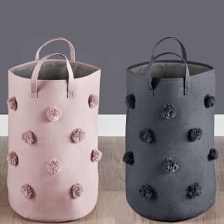 B&M Pom Pom Laundry Hamper - Grey