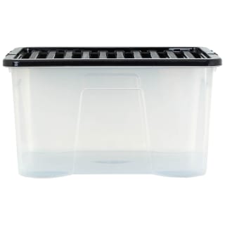B&M Large Clear Storage Box With Lid 60L - Black