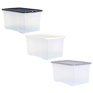 B&M Large Clear Storage Box With Lid 60L - Black
