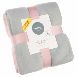  Simply Light Grey & Blush Polar Fleece Throw 2pk